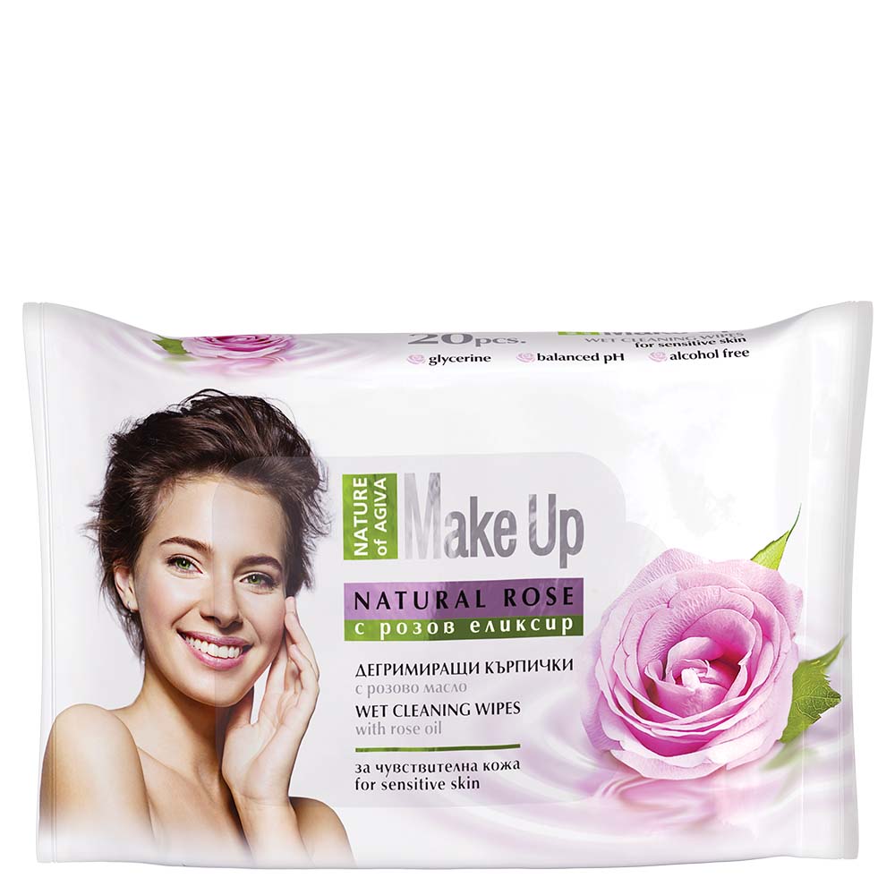 NATURE OF AGIVA Мокри кърпички за почистване на грим rose oil, 20 бр.