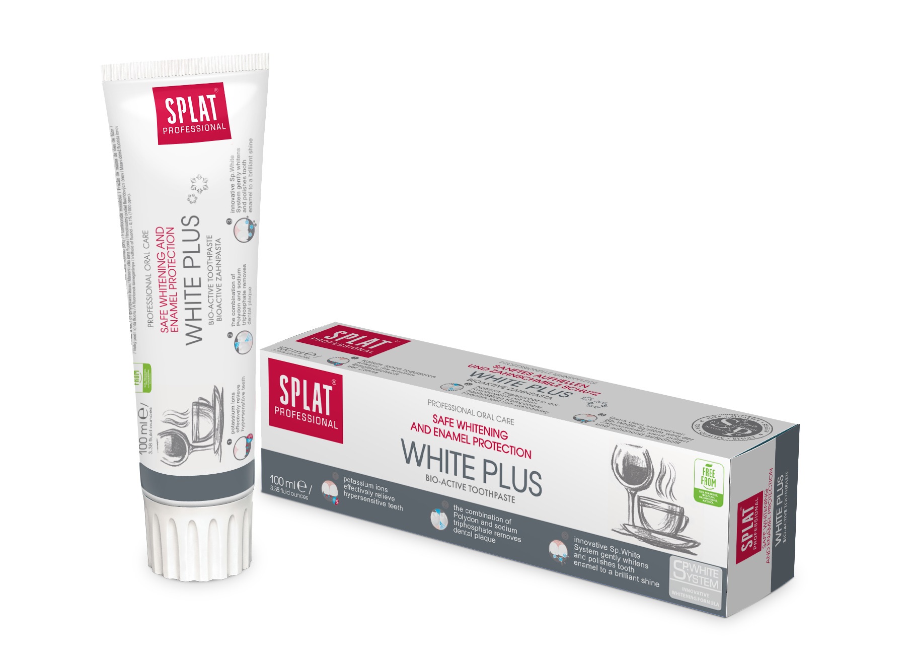 SPLAT PROFESSIONAL WHITE PLUS Паста за зъби безопасно избелване и защита на емайла, 100 мл