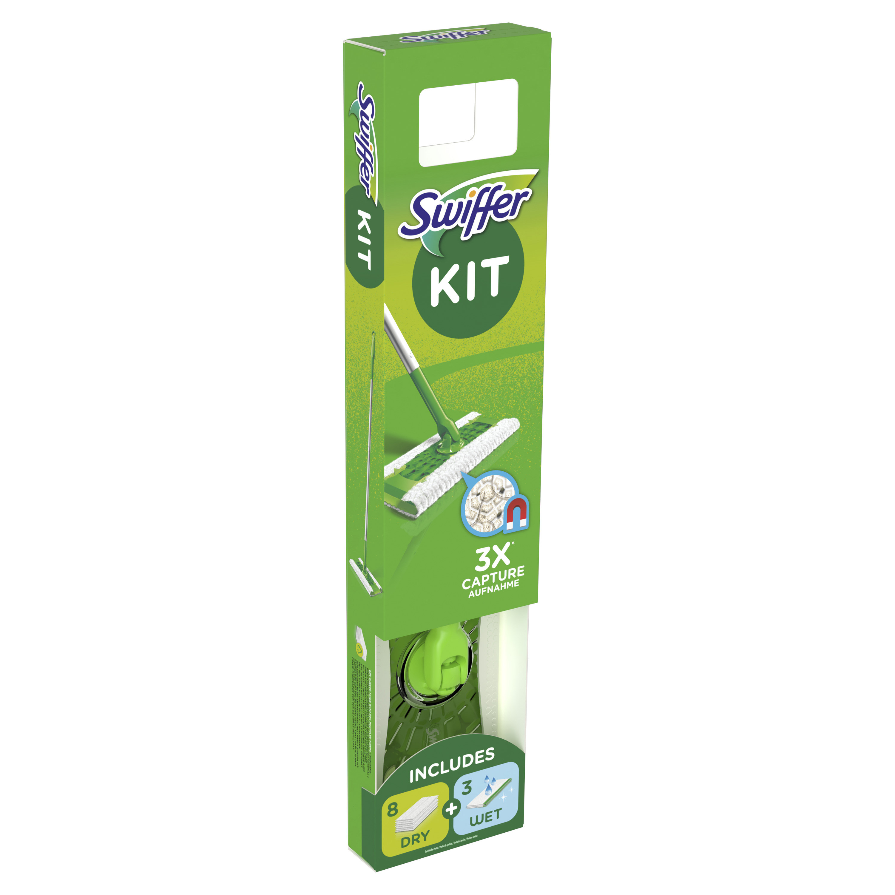 SWIFFER Кит за почистване на под с дълга дръжка + 8 сухи и 3 влажни рефила