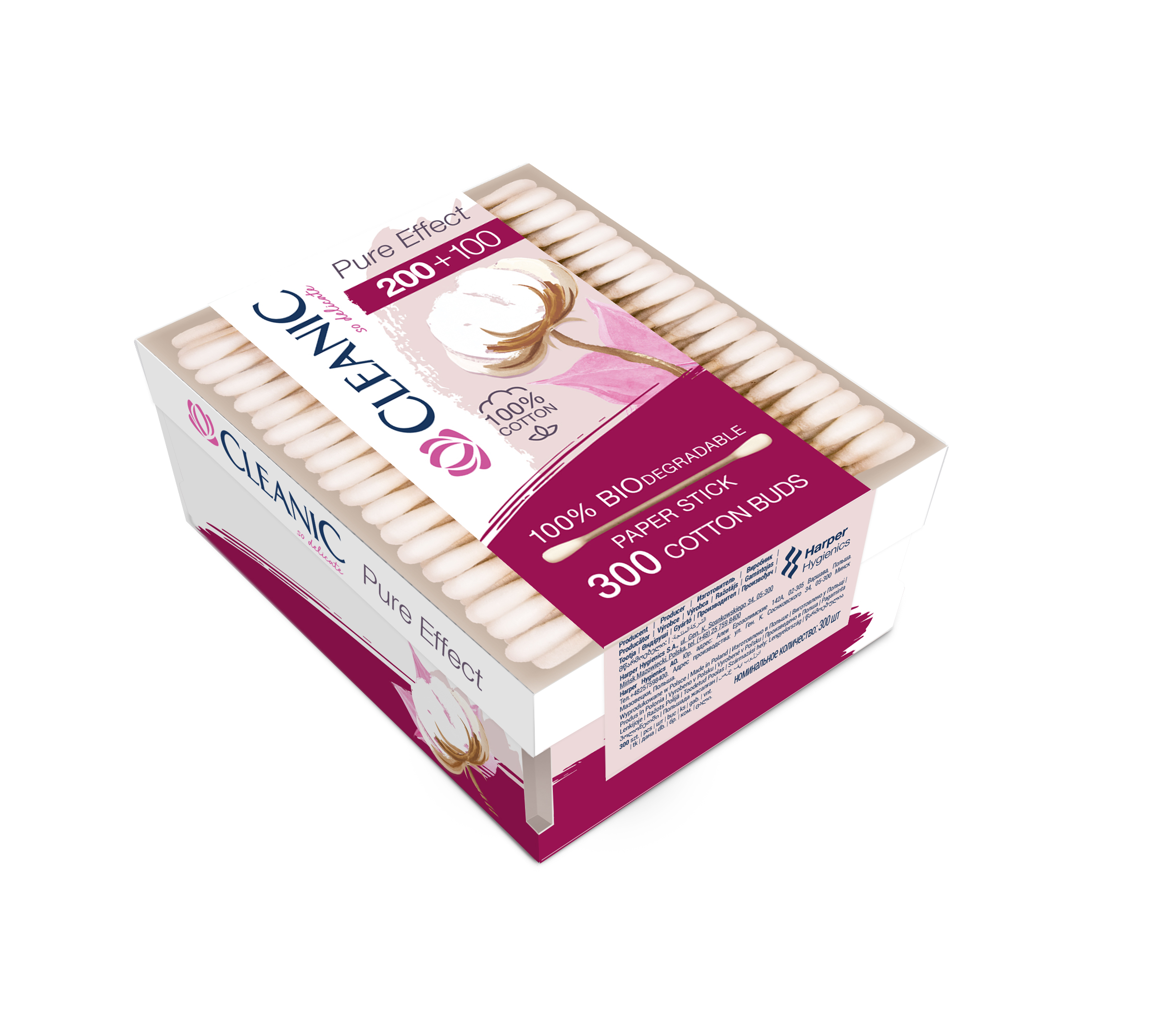 CLEANIC PURE EFFECT Клечки за уши биоразградими, 300 бр.
