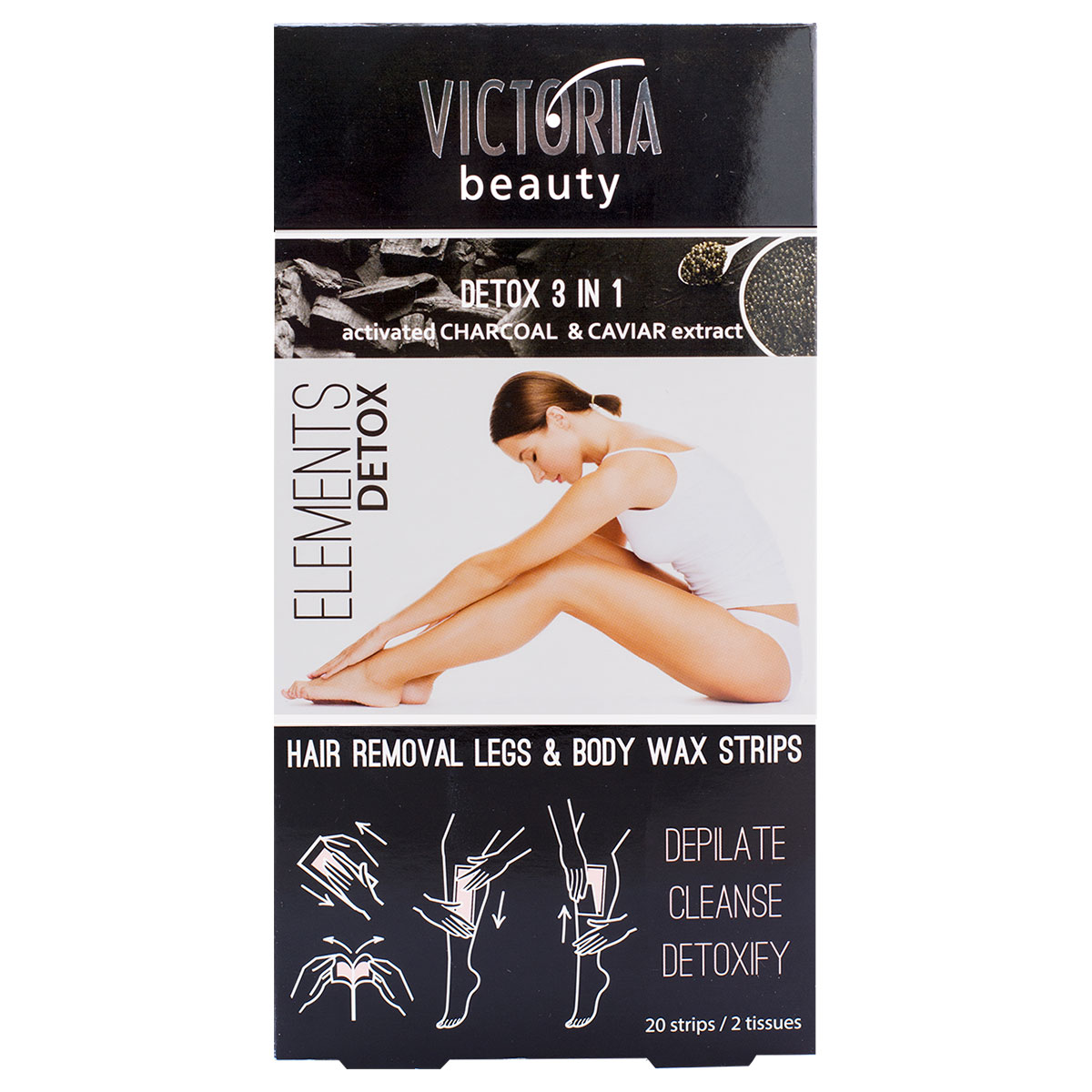 VICTORIA BEAUTY  CHARCOAL Епилиращи ленти за тяло, 20 бр.