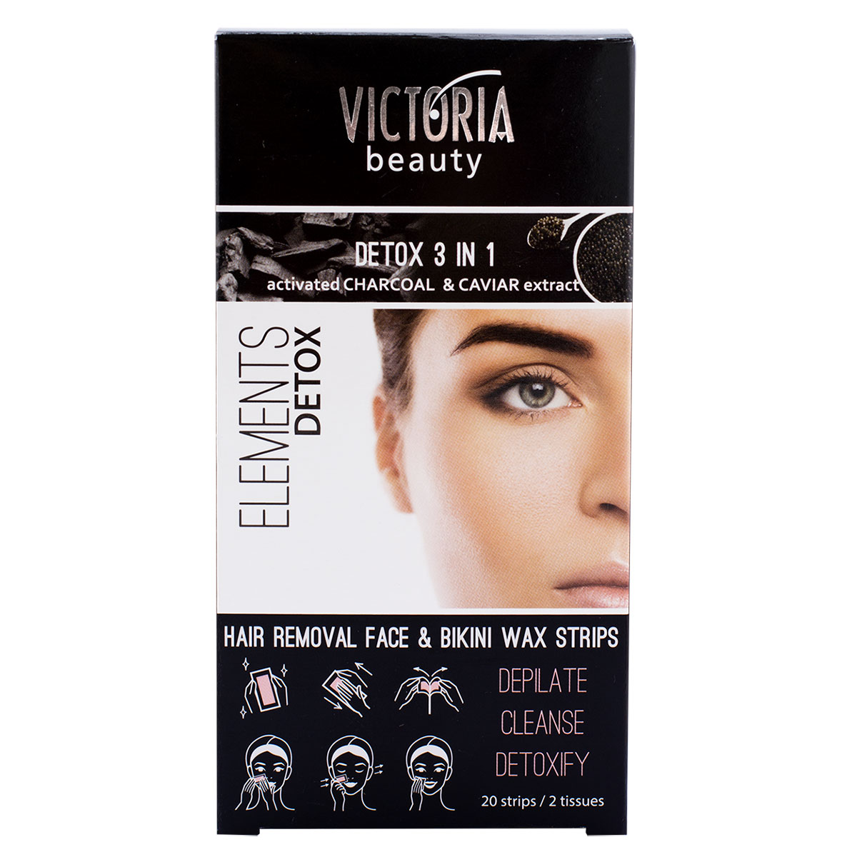 VICTORIA BEAUTY  CHARCOAL Епилиращи ленти за лице, 20 бр.
