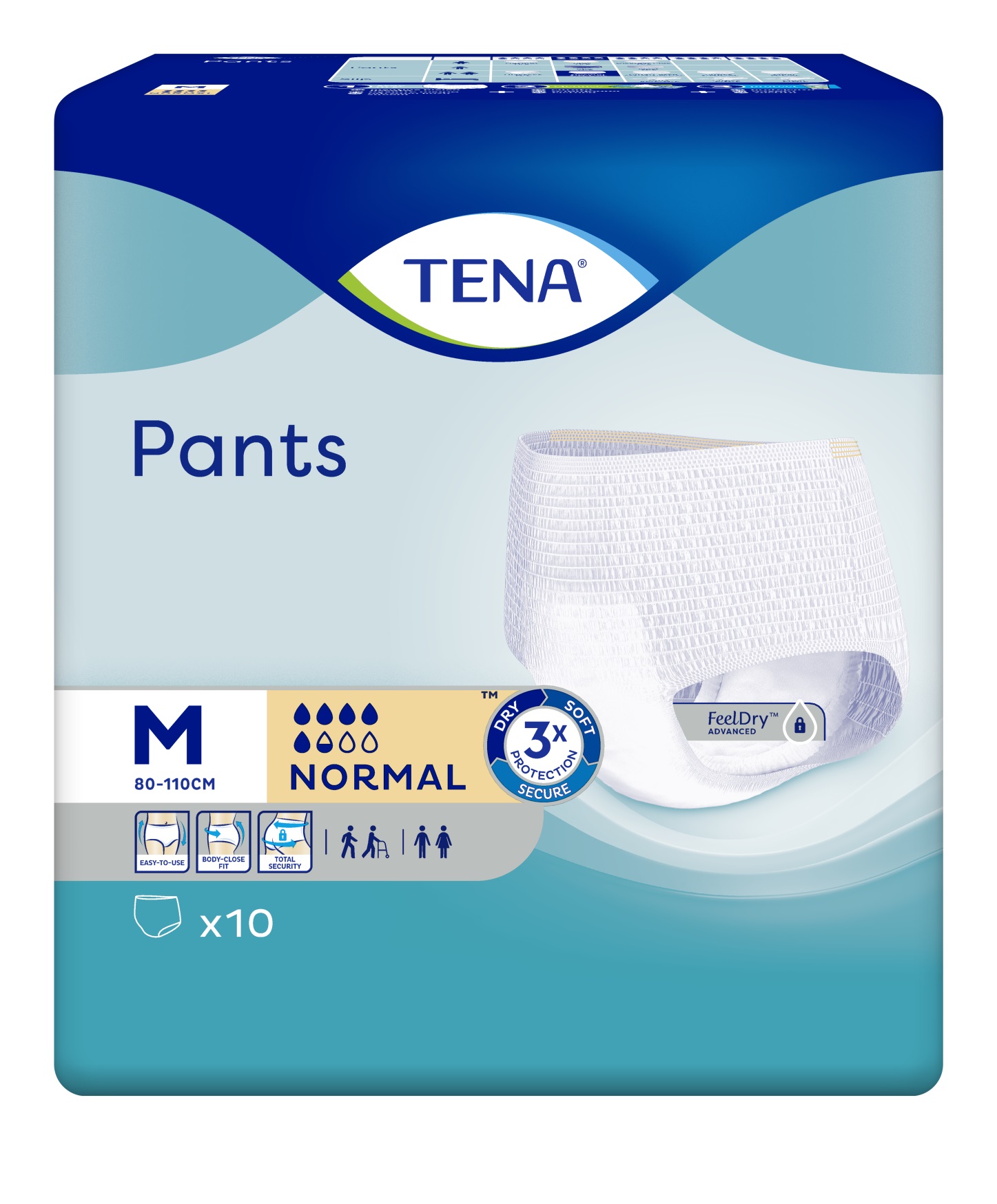 TENA PANTS Абсорбиращо еднократно бельо 5 1/2 капки, размер M, 10бр.