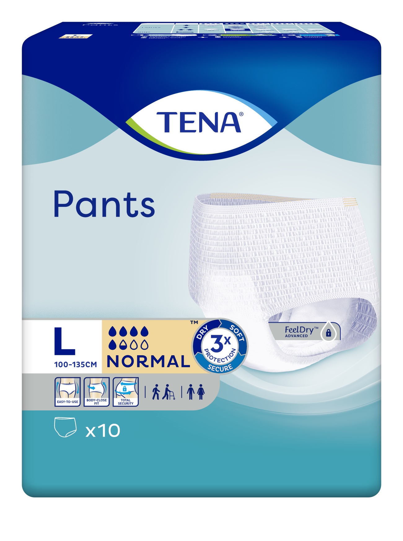 TENA PANTS Абсорбиращо еднократно бельо 5 1/2 капки, размер L, 10бр.