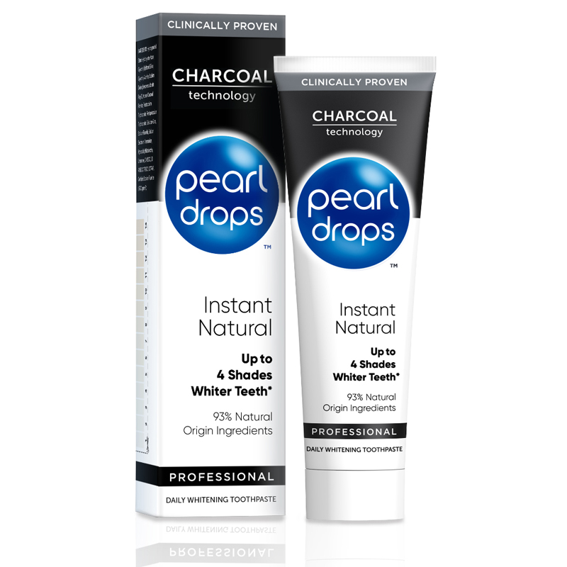 PEARL DROPS INSTANT NATURAL WHITE Избелваща паста за зъби с активен въглен, 75 мл.