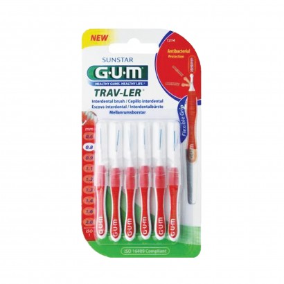  GUM Интердентални четки за зъби прави червени 0.8 мм, 6 бр. 