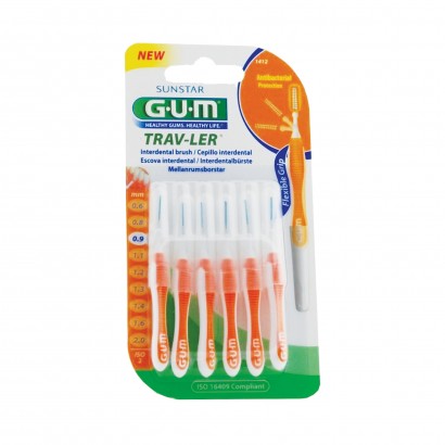 GUM Интердентални четки за зъби прави оранжеви 0.9 мм, 6 бр. 