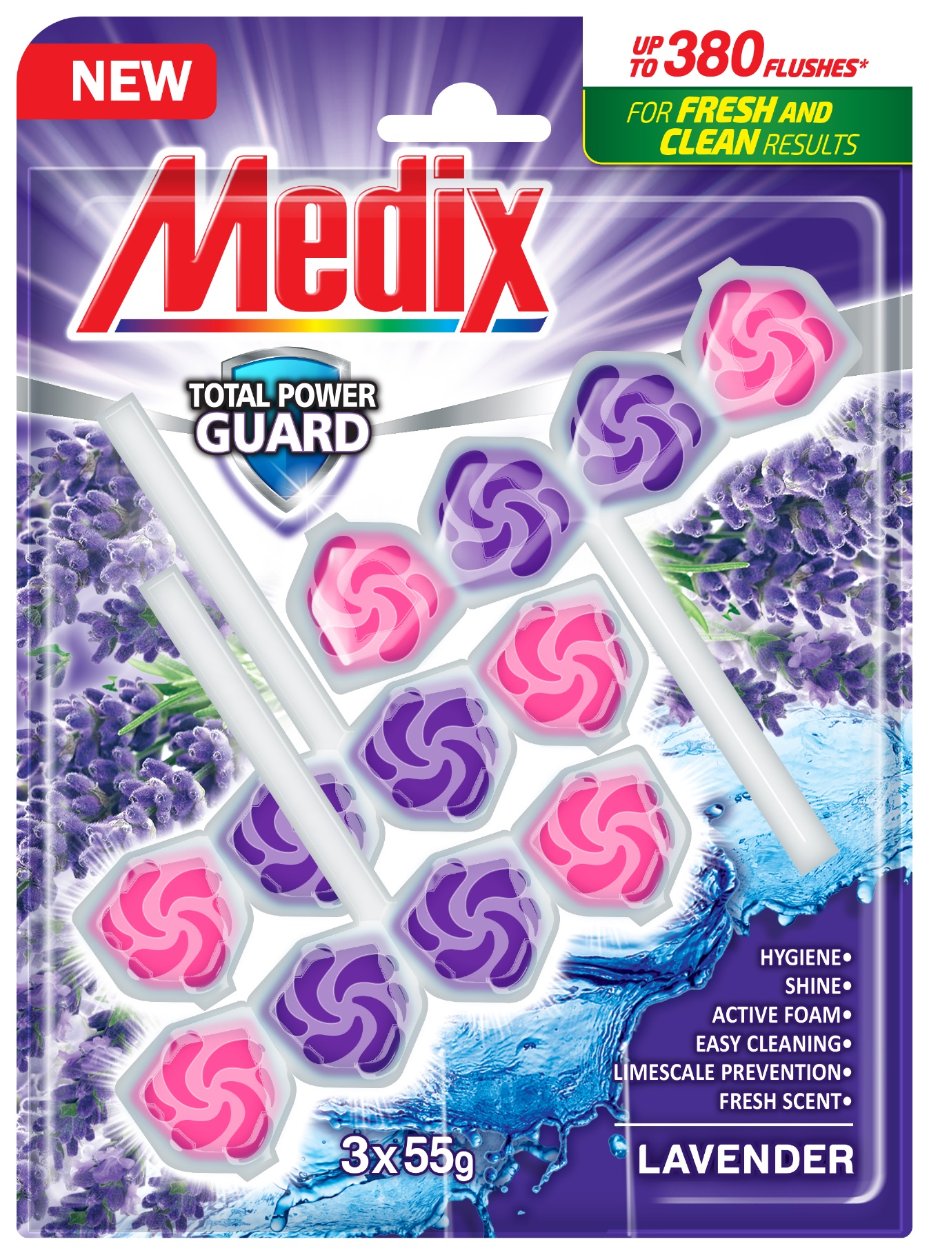 MEDIX WC TOTAL POWER GUARD LAVENDER Твърдо тоалетно блокче, 3 бр.