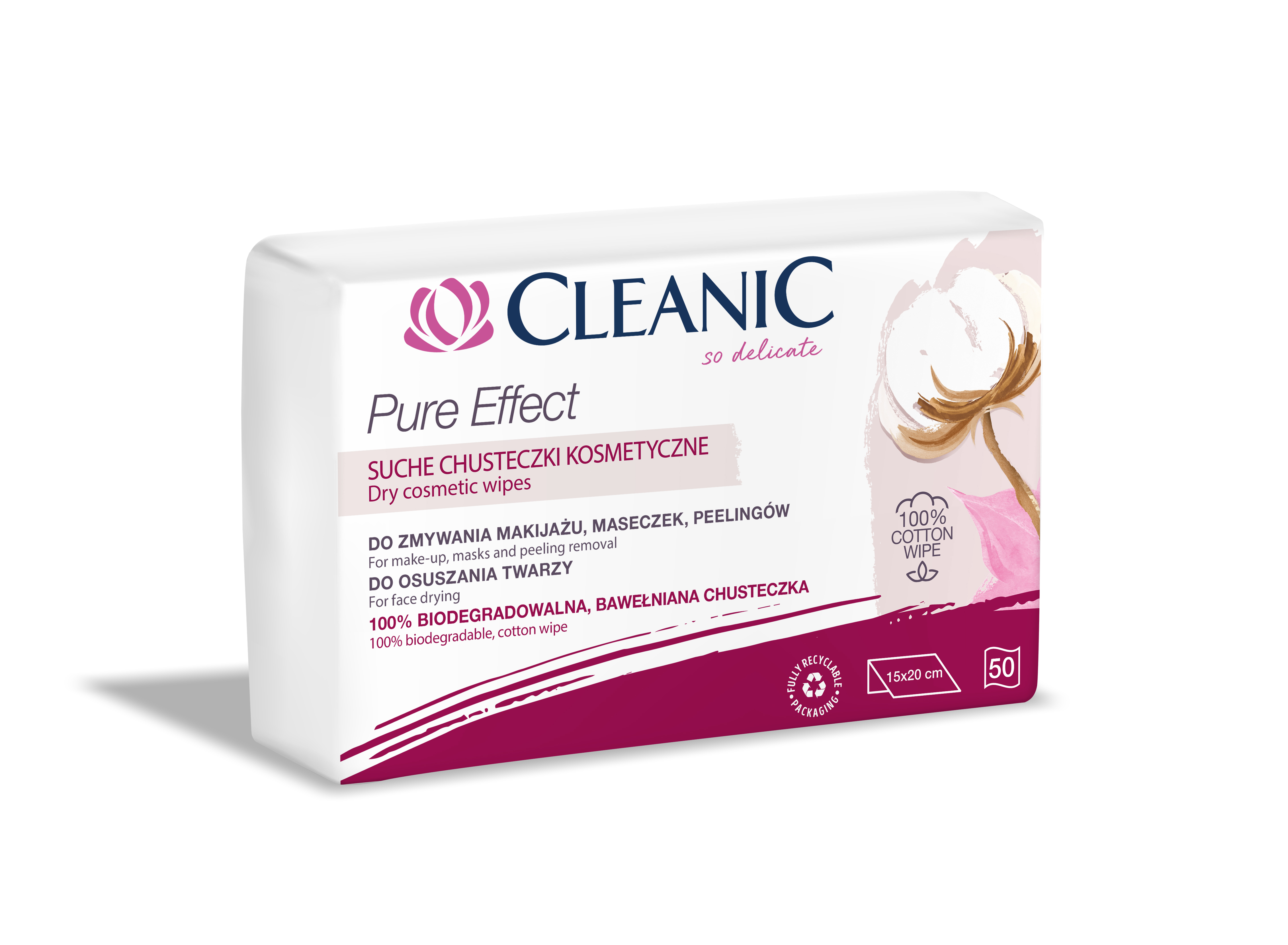 CLEANIC PURE EFFECT Сухи козметични кърпички, 50бр.