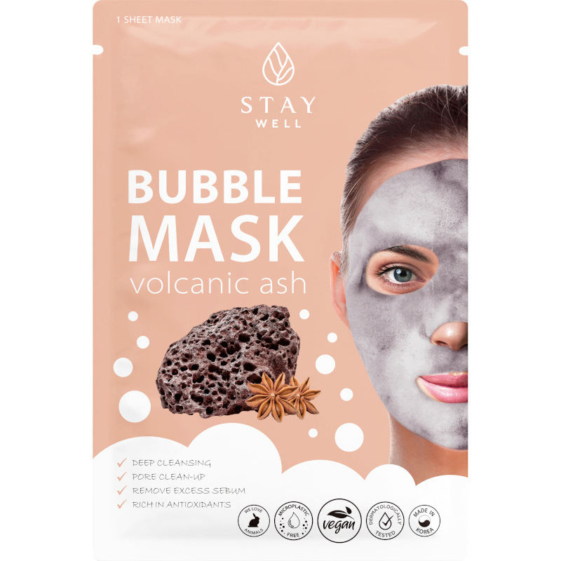 STAY WELL DEEP CLEANSING BUBBLE MASK VOLCANIC Маска за лице с вулканичен въглен, 1 бр.