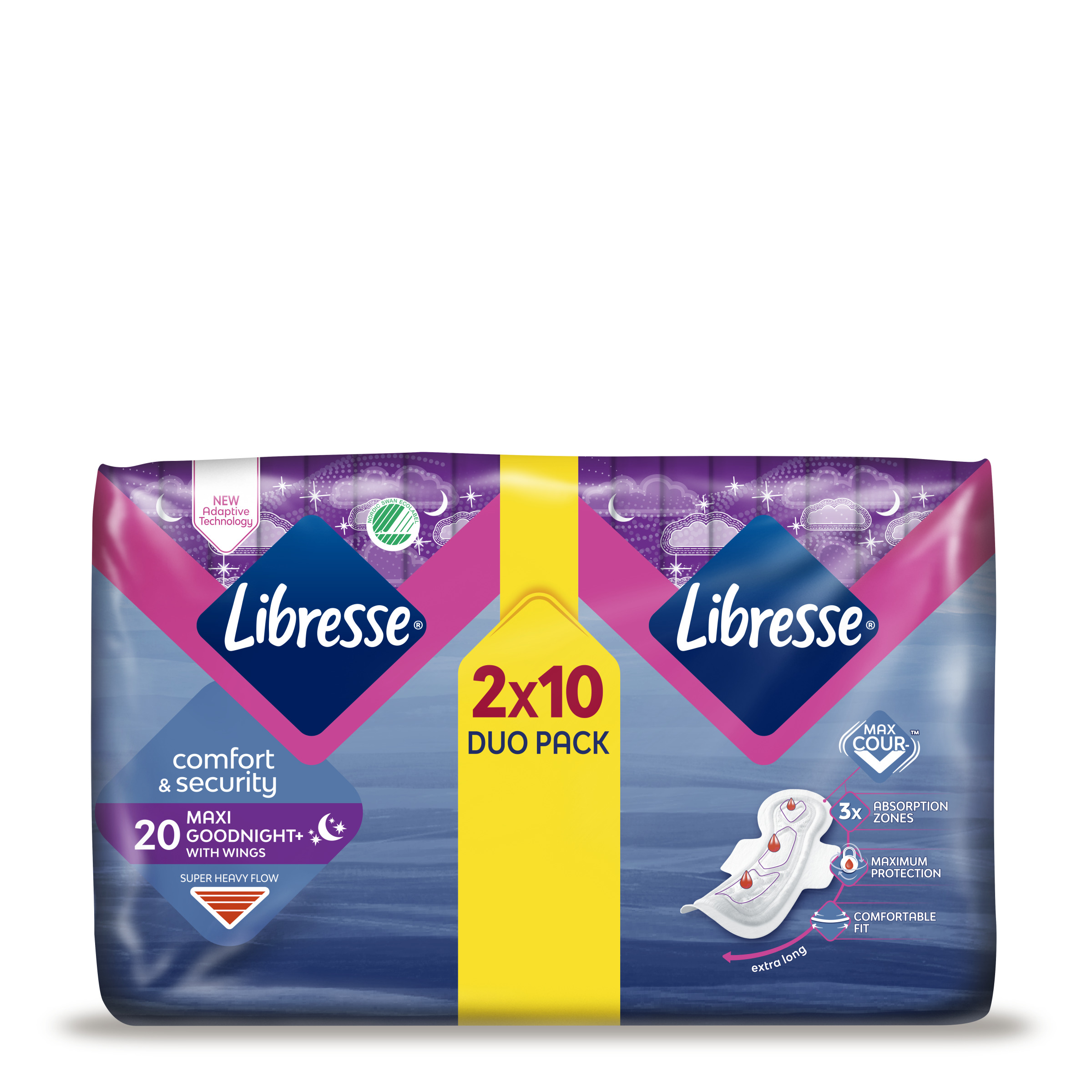 LIBRESSE Дамски превръзки maxi goodnight duo, 20 бр.