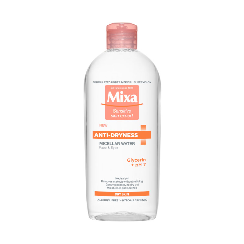MIXA ANTI DRYNESS Мицеларна вода за суха и чувствителна кожа, 400 мл.