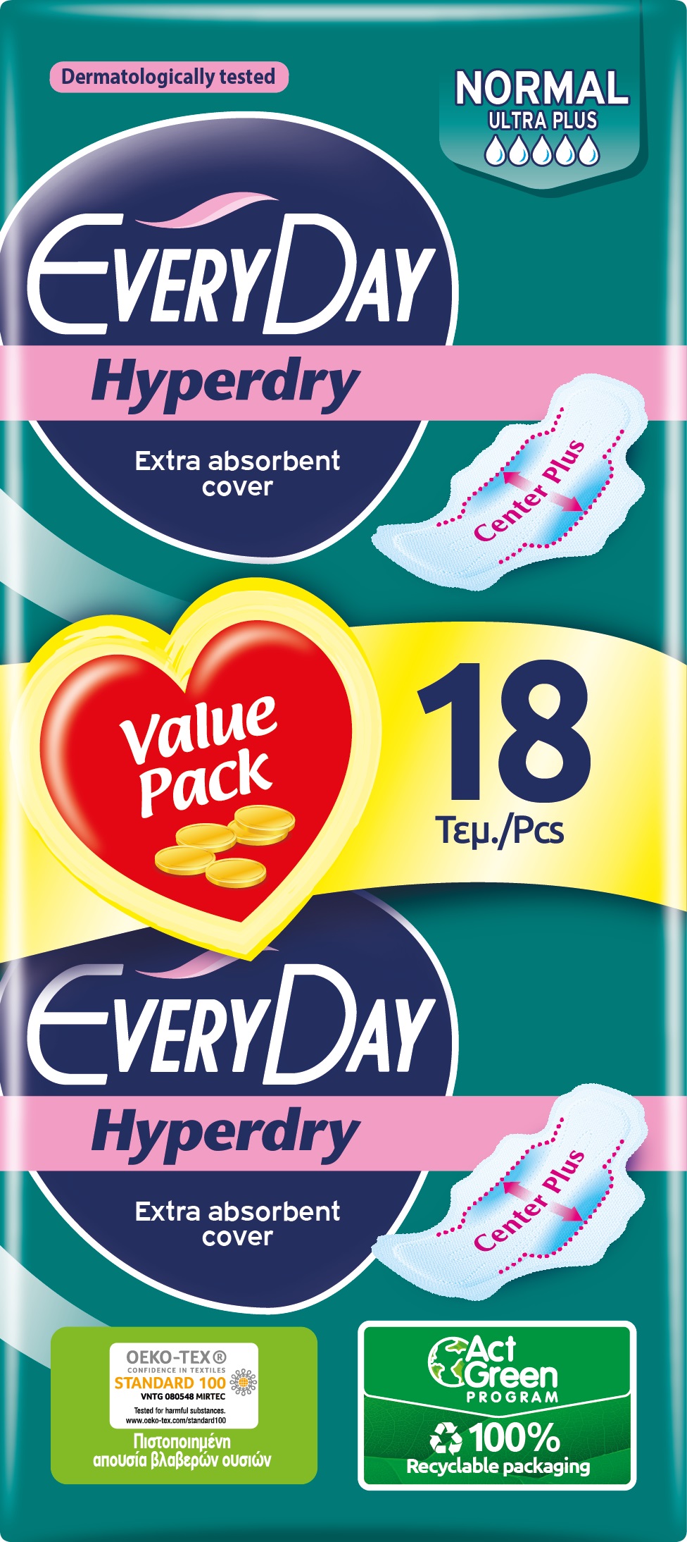 EVERYDAY HYPERDRY Дамски превръзки Normal, 18 бр.