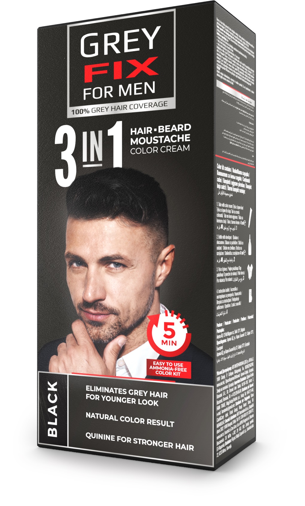 GREY FIX FOR MEN Боя за коса за мъже черна, 40 мл
