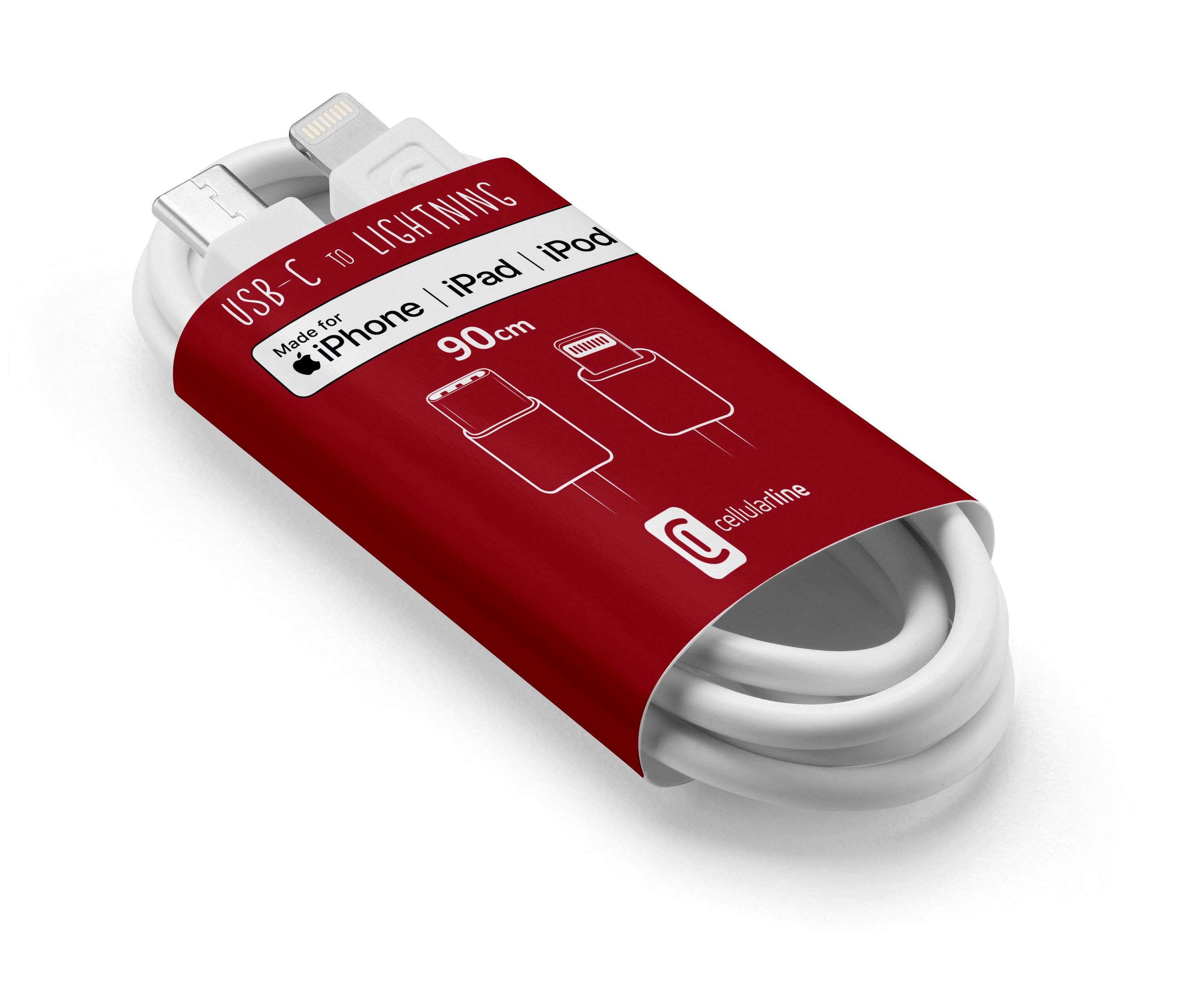 CELLULARLINE TA MFI Kабел USB-C към Lightning, 90 см бял