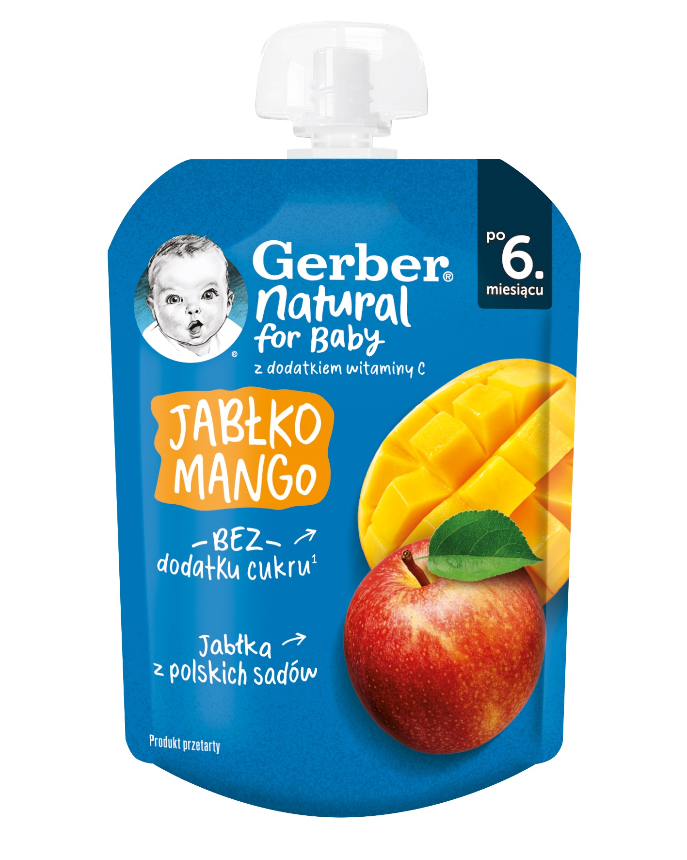 GERBER® Плодова закуска пауч Ябълка и манго 6+ месеца, 80 г