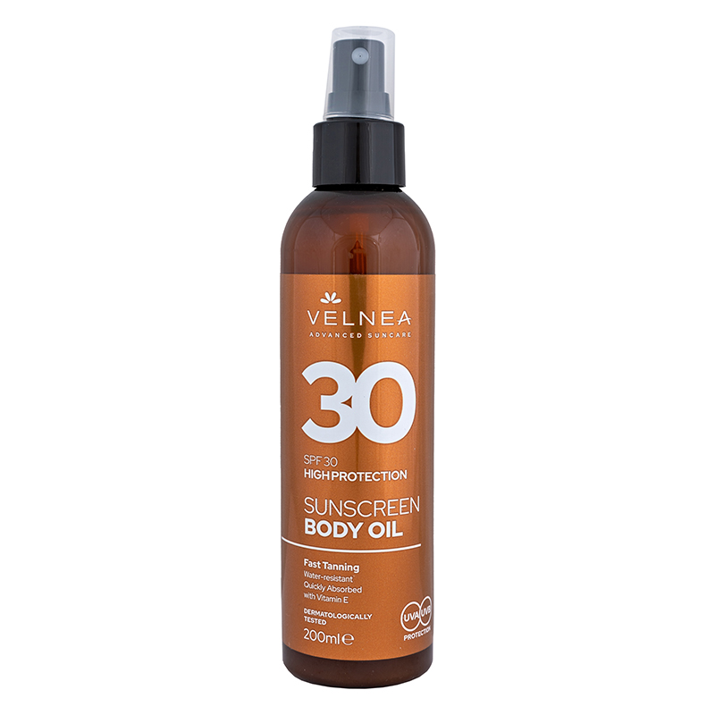 VELNEA SUN CARE Слънцезащитно олио за тяло SPF 30, 200 мл