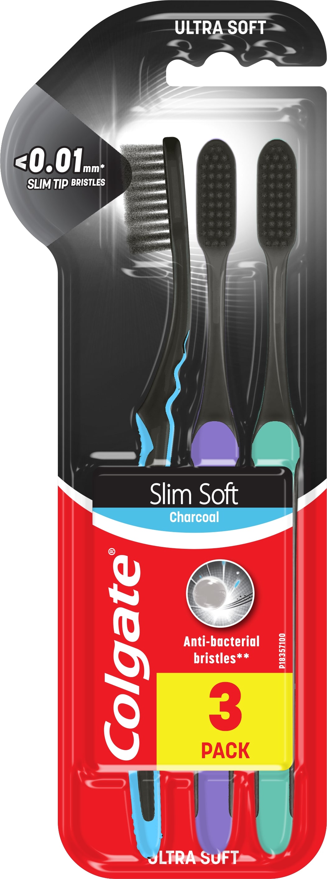 COLGATE SLIM SOFT Четка за зъби charcoal, 2+1 бр.