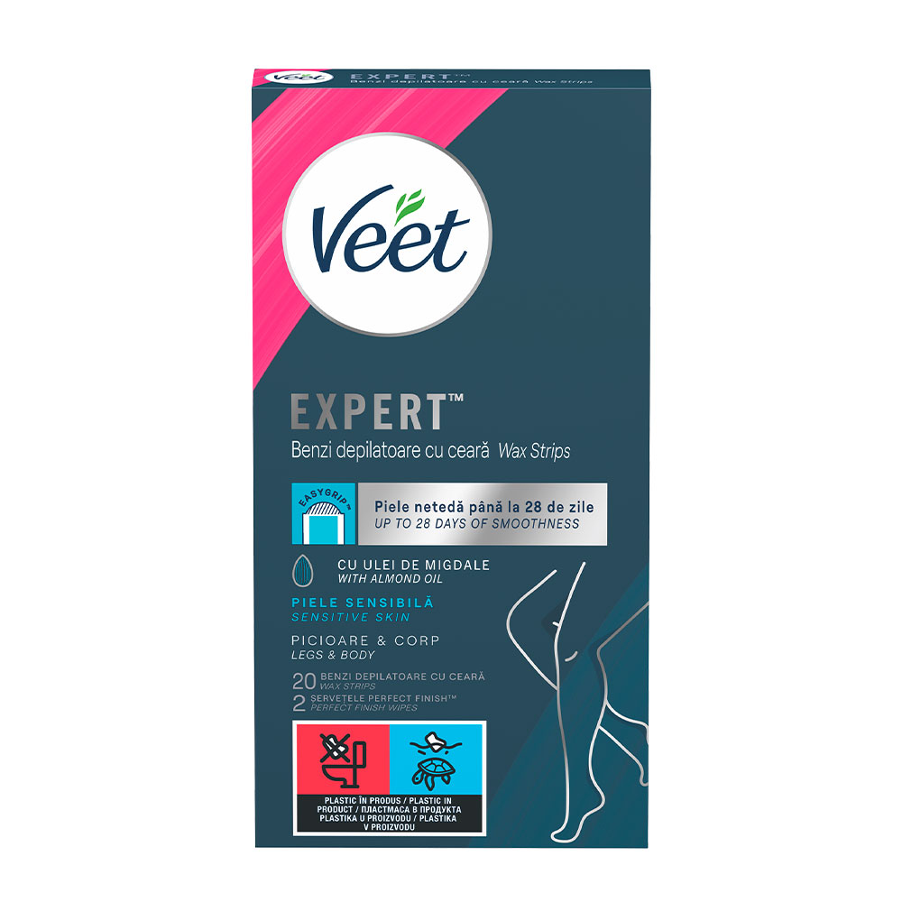 VEET EXPERT Депилиращи ленти студен восък за чувствителна кожа, 20 бр.
