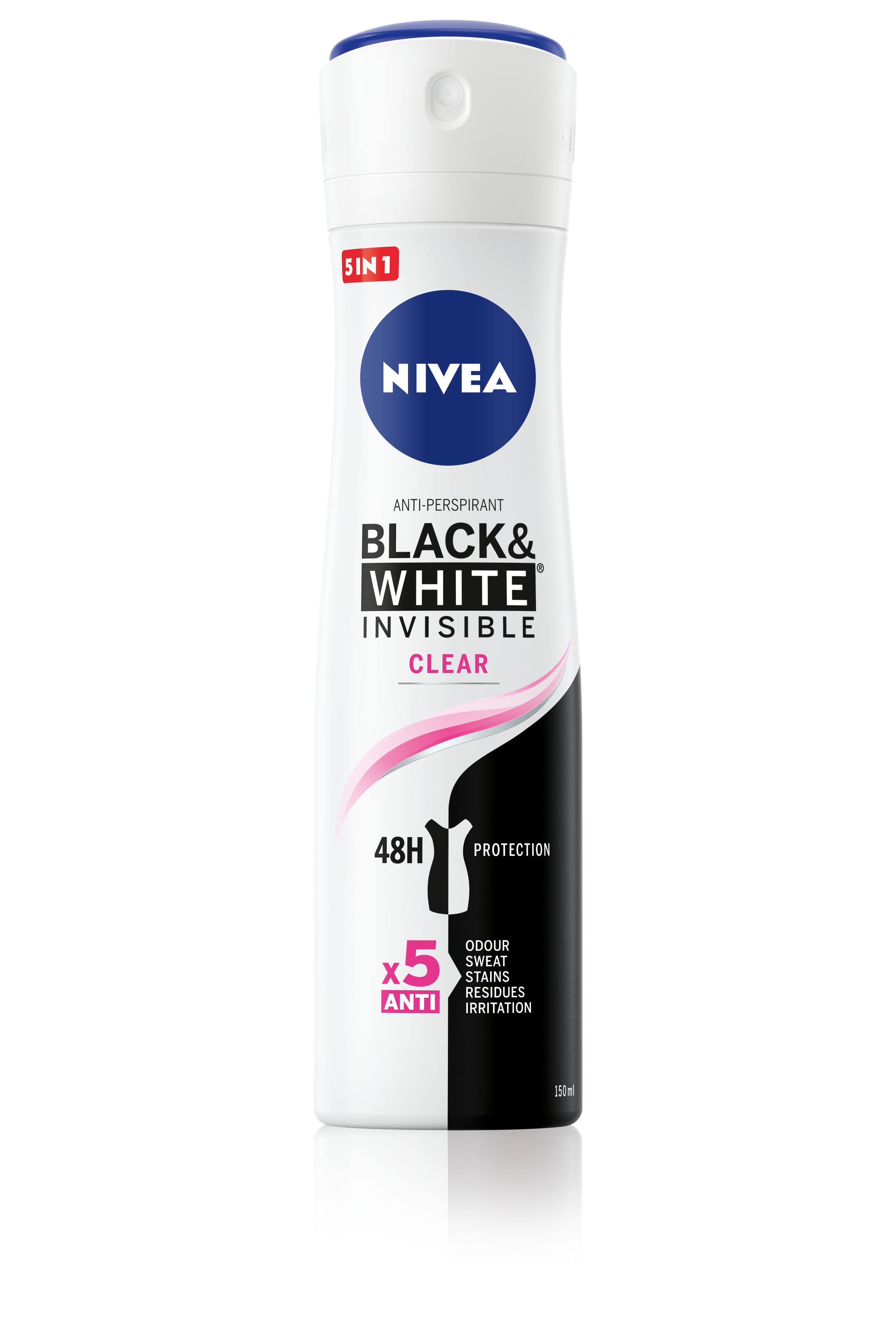 NIVEA INVISIBLE ON BLACK & WHITE CLEAR Дамски део спрей, 150 мл