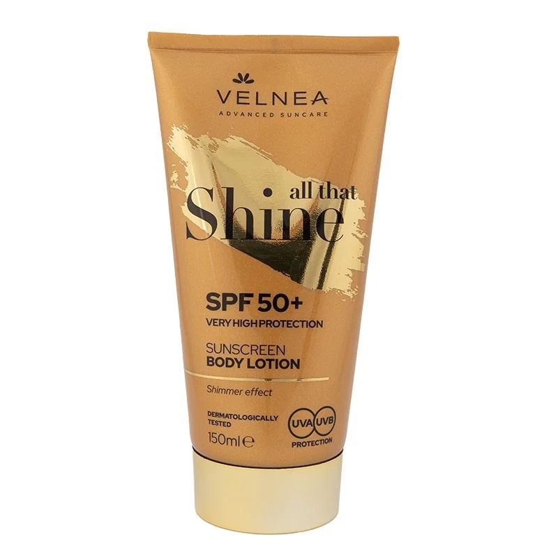 VELNEA SUNCARE SHINE Лосион за тяло с блестящи частици SPF50, 150 МЛ