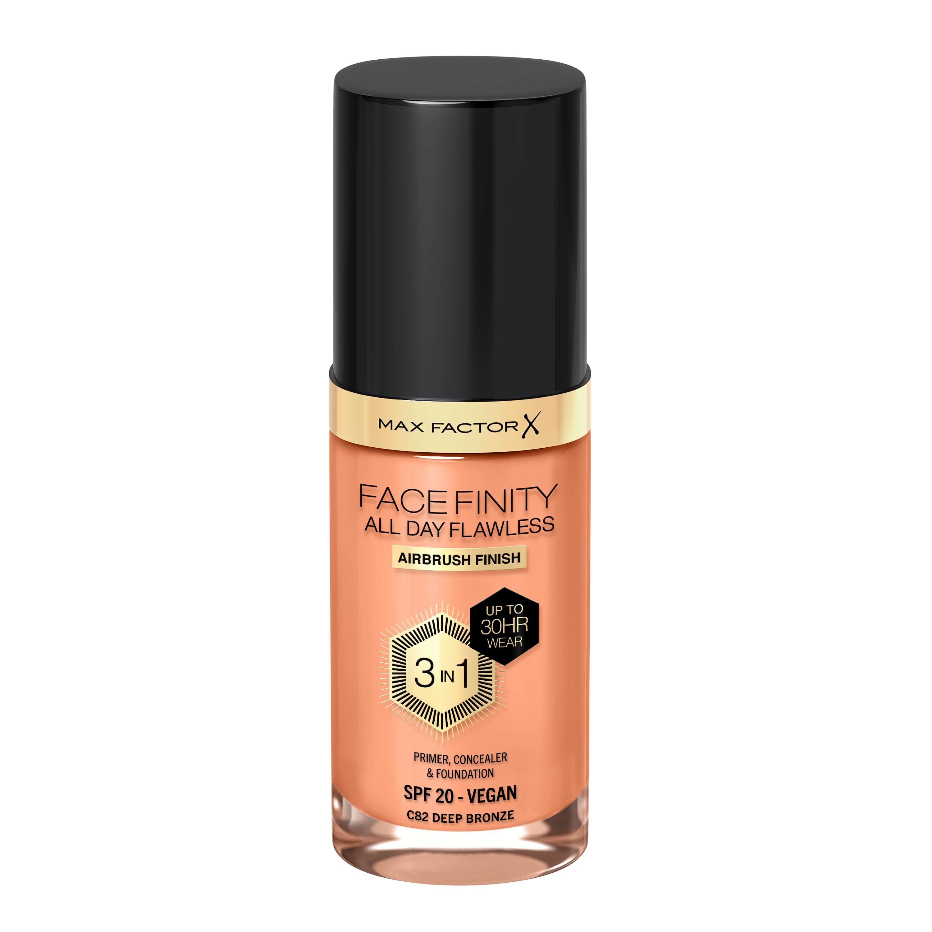 MAX FACTOR ALL DAY FLAWLESS 3IN1 Фон дьо тен № 82 "Deep Bronze", 30 мл