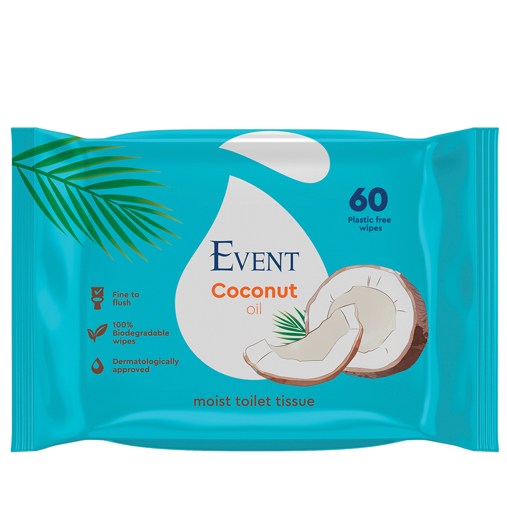 EVENT Влажна тоалетна хартия с масло от кокос, 60 бр.