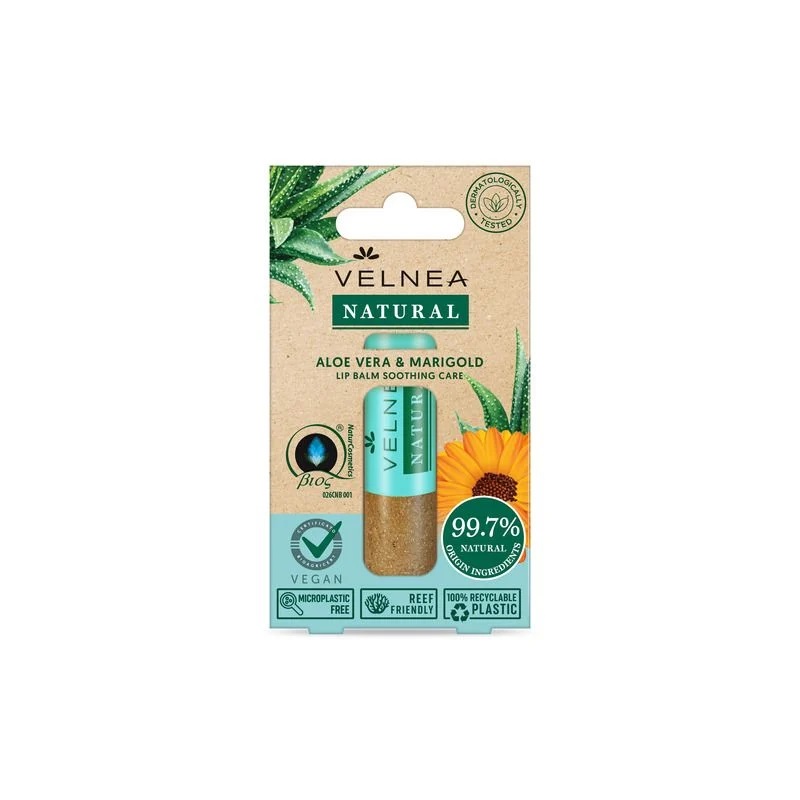 VELNEA NATURAL ALOE VERA AND MARIGOLD Балсам за устни, 5,5мл