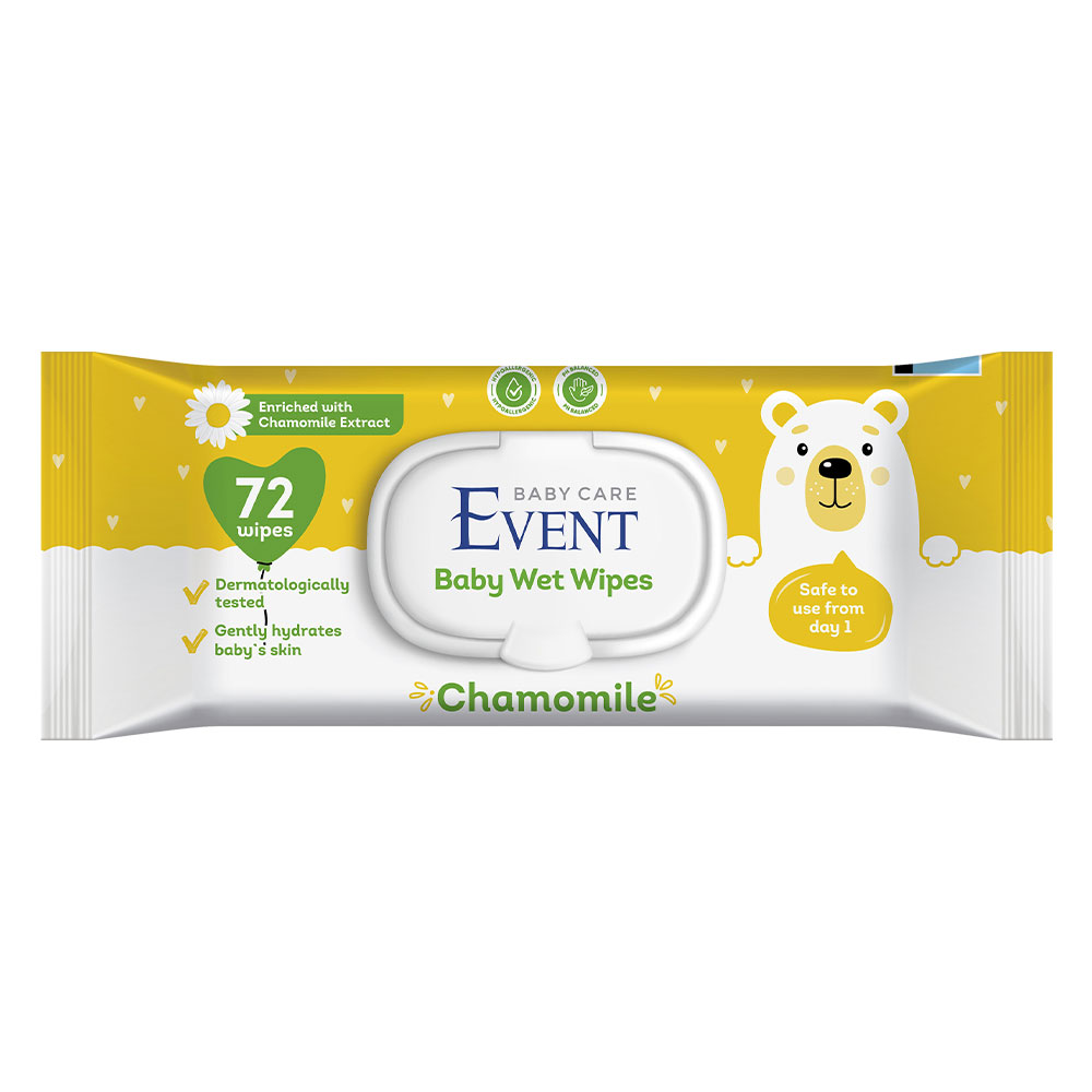 EVENT BABY Влажни кърпи с екстракт от лайка, 72 бр.