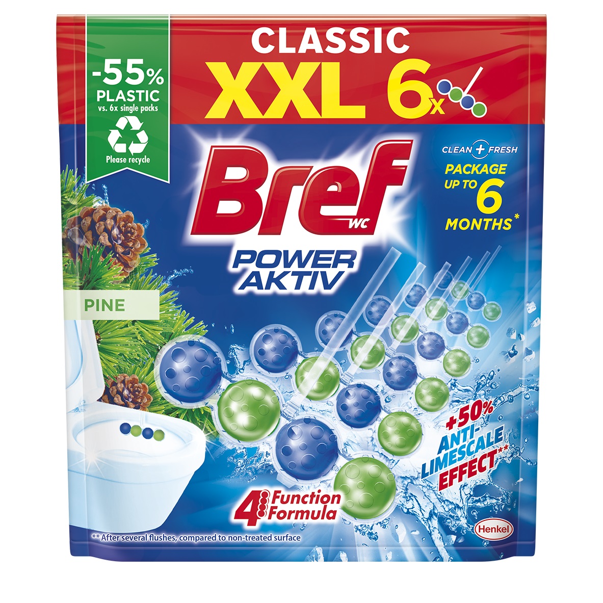 BREF POWER AKTIV PINE Ароматизатор за тоалетна, 6x50 гр.