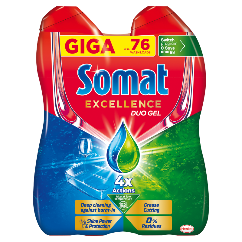 SOMAT GIGA Excellence Duo Гел за съдомиялна, 2X38 измивания