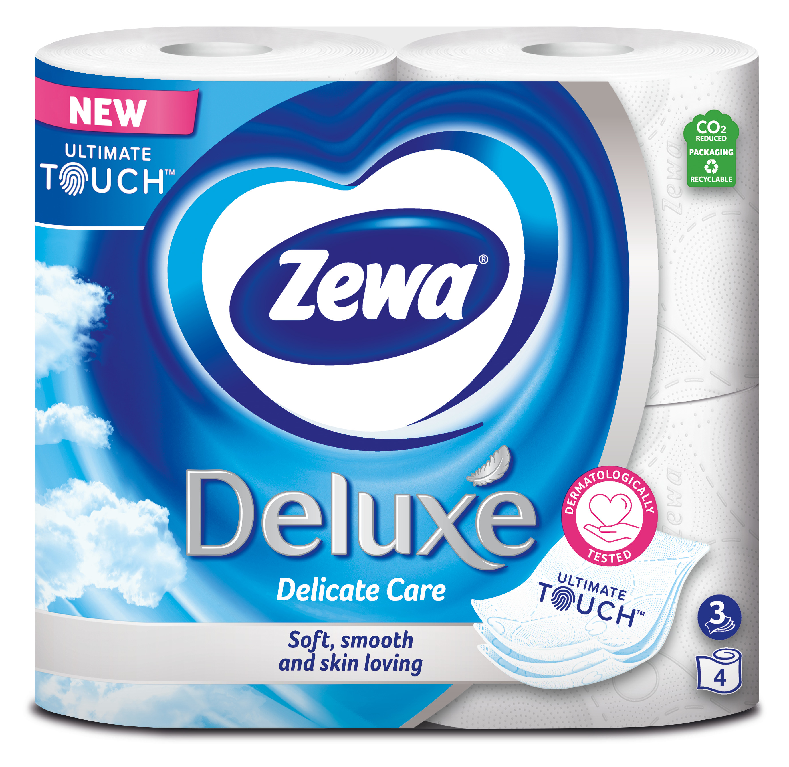 ZEWA DELUXE AQUA TUBE Тоалетна хартия 3 пласта PURE WHITE, 4 бр.