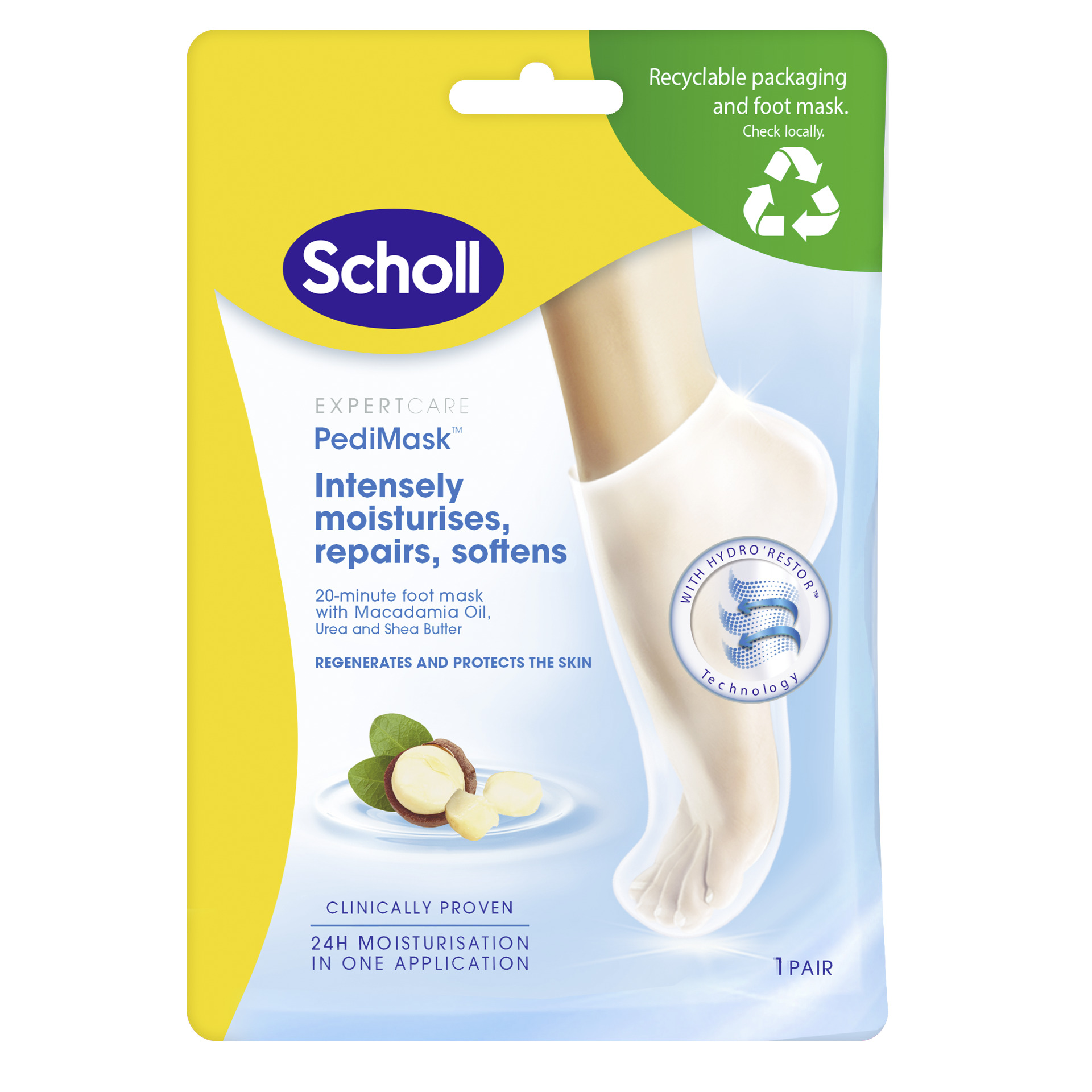 SCHOLL Маска чорап с масло от Макадамия, 1 чифт