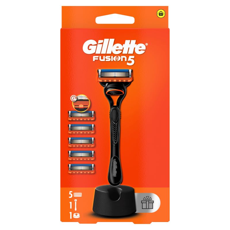 GILLETTE Fusion Система за бръснене + 5 резервни ножчета + стойка