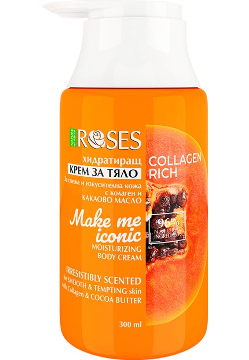 NATURE OF AGIVA MAKE ME ICONIC Хидратиращ изглаждащ боди крем Collagen+ с аромат на папая, 300мл  