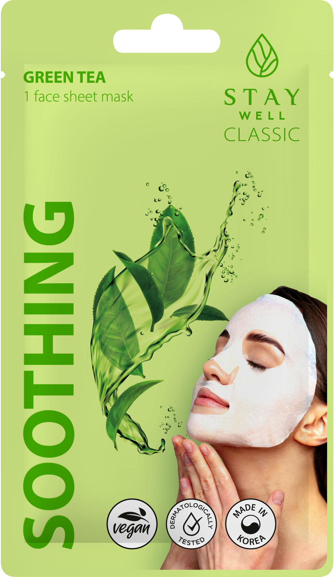 STAY Well Classic GREEN TEA Soothing Шийт маска за лице Зелен чай, 22гр