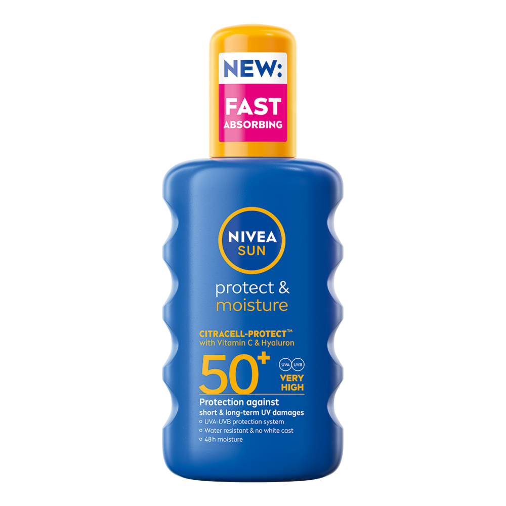 NIVEA SUN Слънцезащитен спрей Protect & Moisture, SPF50+, 200 ml