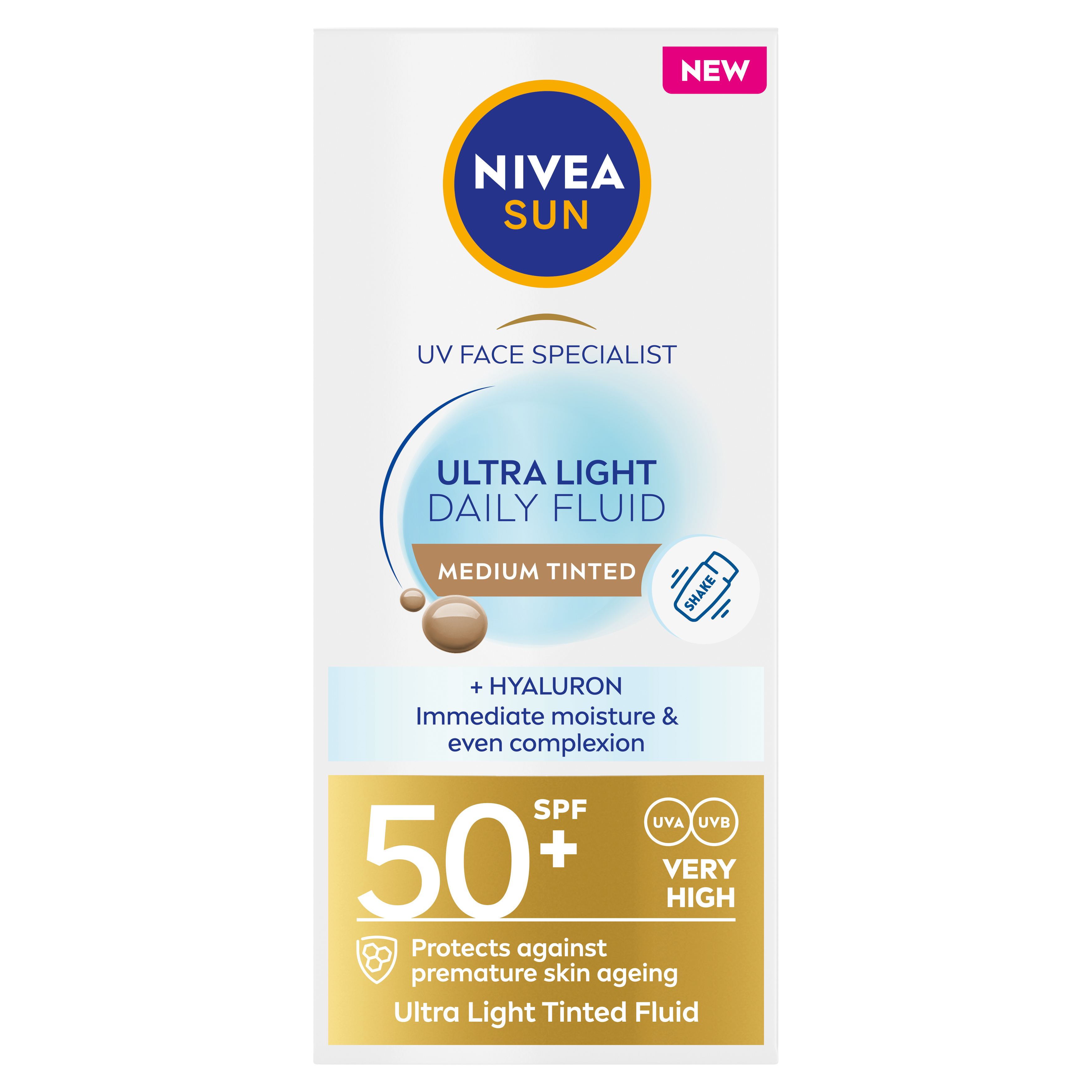 NIVEA SUN Цветен флуид за лице (среден тон) SPF50+, 40 ml