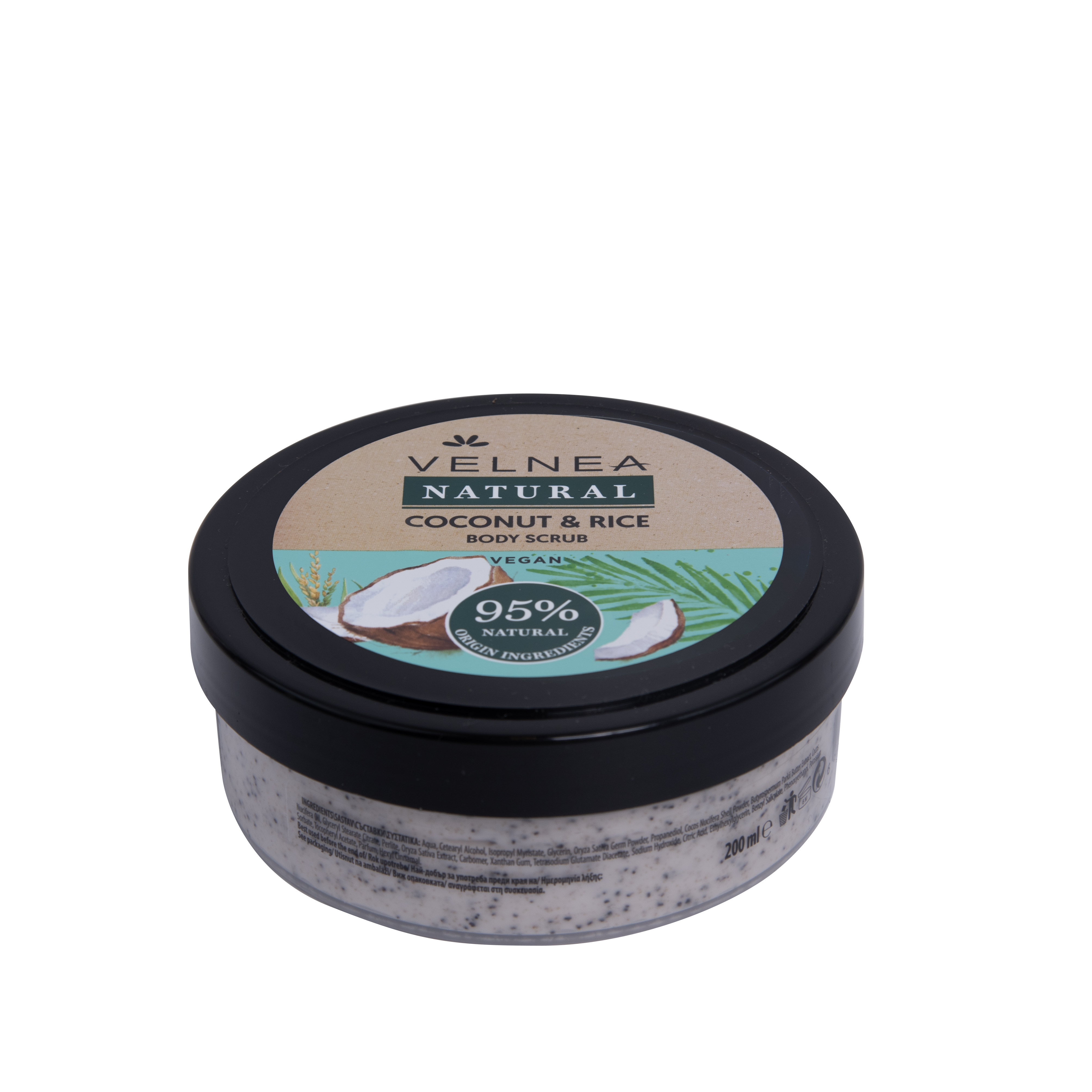 VELNEA NATURAL Скраб за тяло кокос и ориз, 200 мл