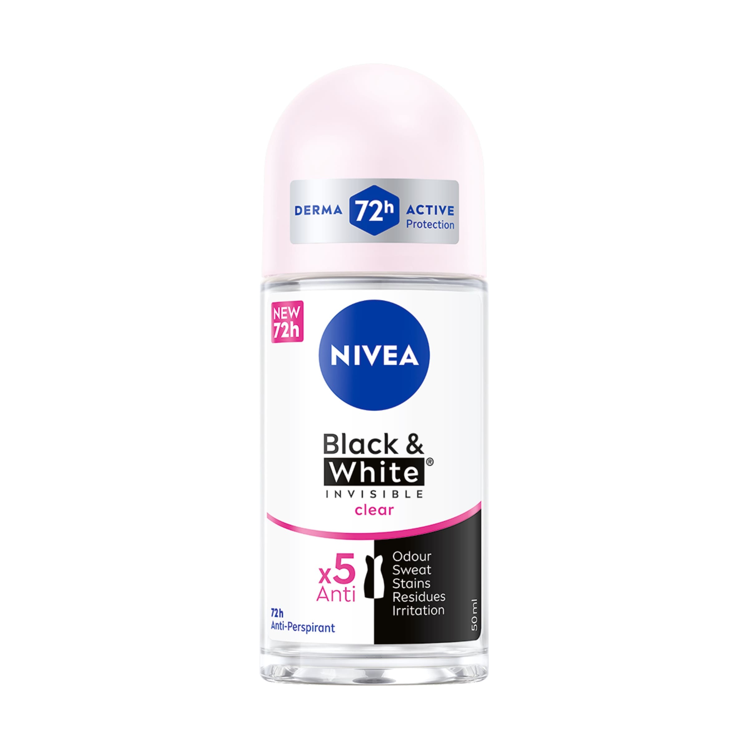 NIVEA INVISIBLE ON BLACK & WHITE CLEAR Дамски рол он, 50 мл