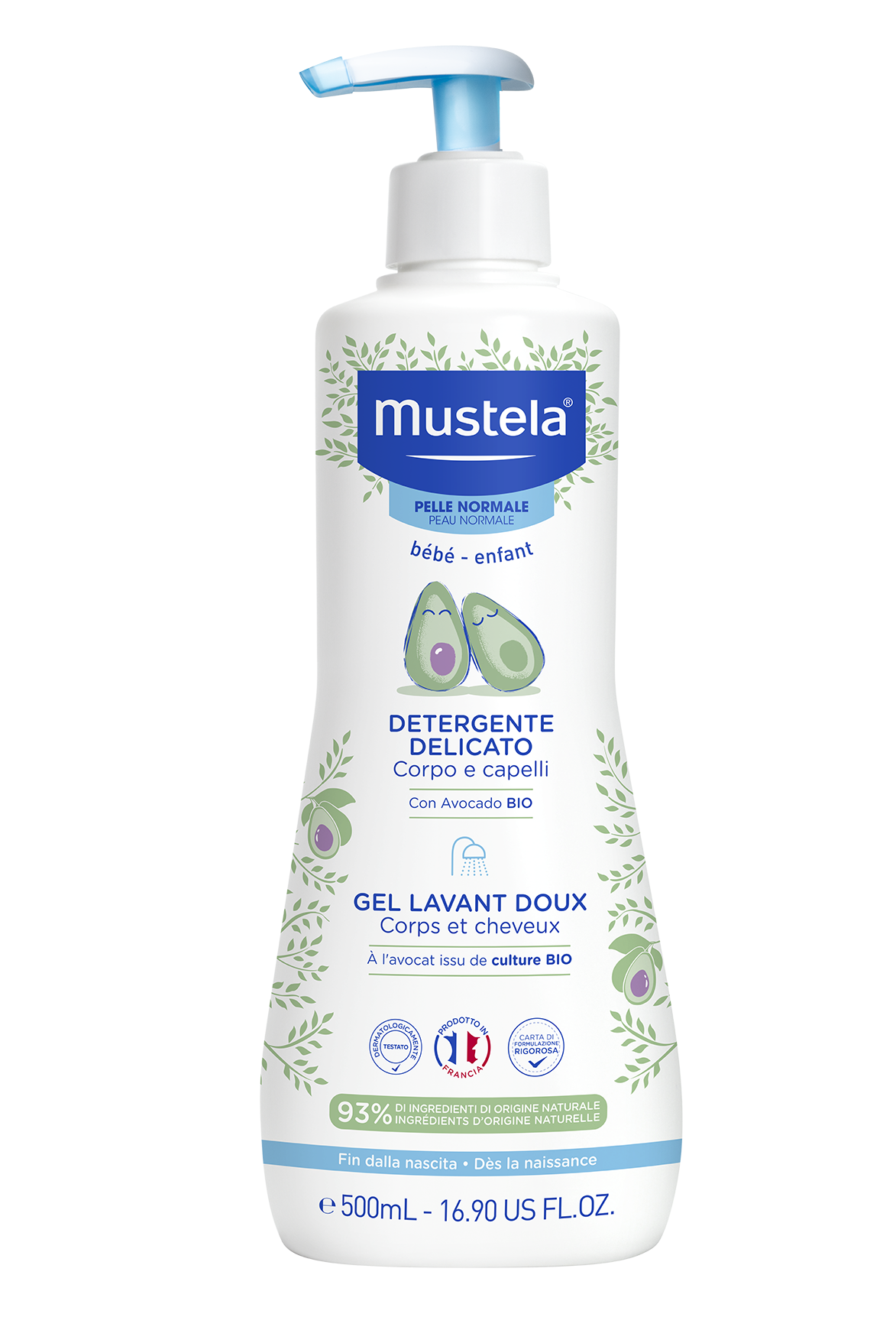 MUSTELA Нежен измиващ гел за коса и тяло за нормална кожа, 500 мл