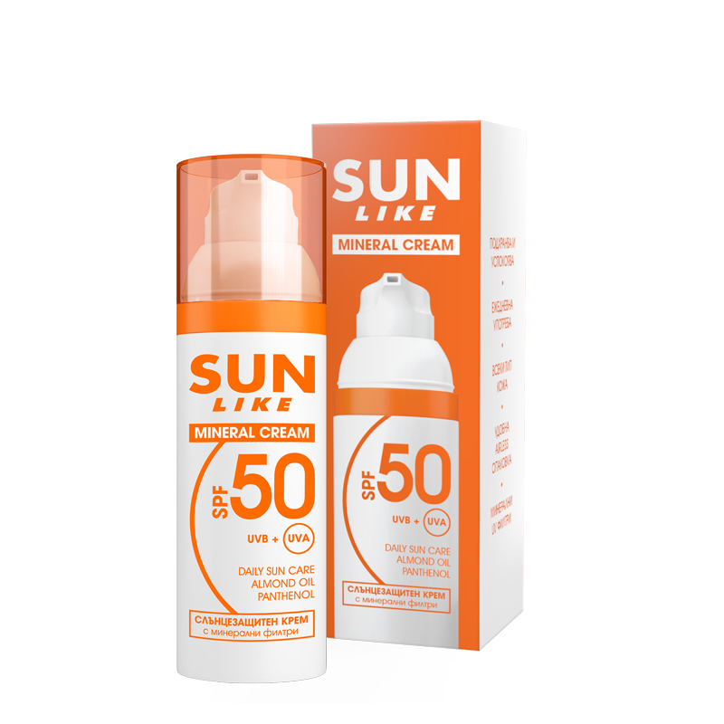 SUN LIKE MINERAL Слънцезащитен крме за лице SPF 50, 50 мл