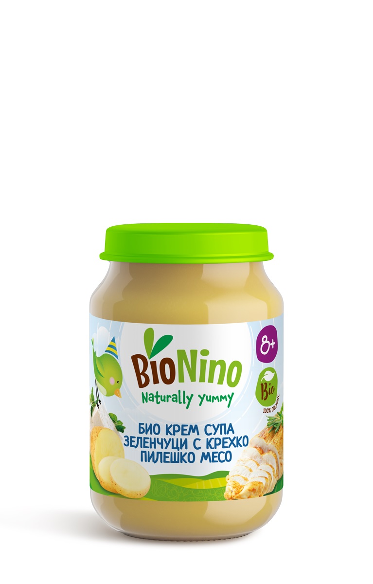 BIONINO 2379 Био крем супа със зеленчуци,сирене и пилешко месо,8+М 190ГР