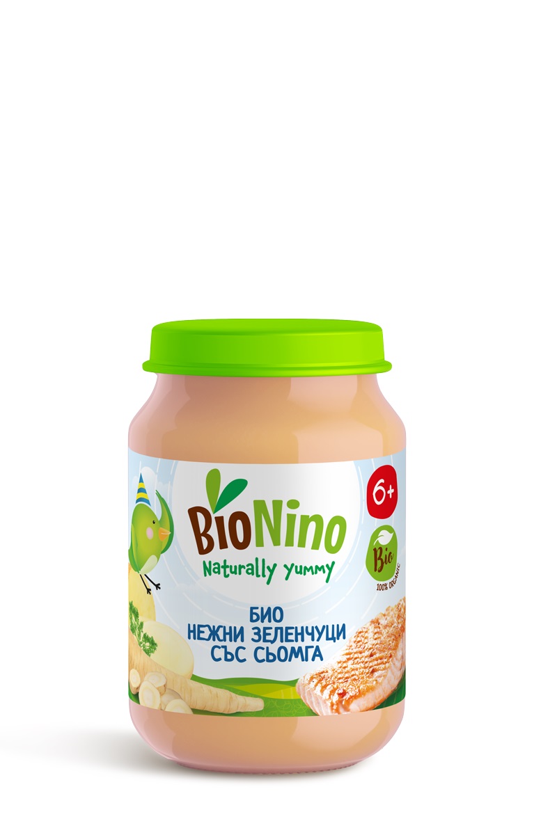 BIONINO 2416 Био пюре зеленчуци със сьомга, 6+М 190ГР 