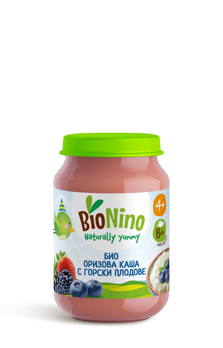 BIONINO 2430 Био пюре оризова каша с горски плодове, 4+М 190ГР 