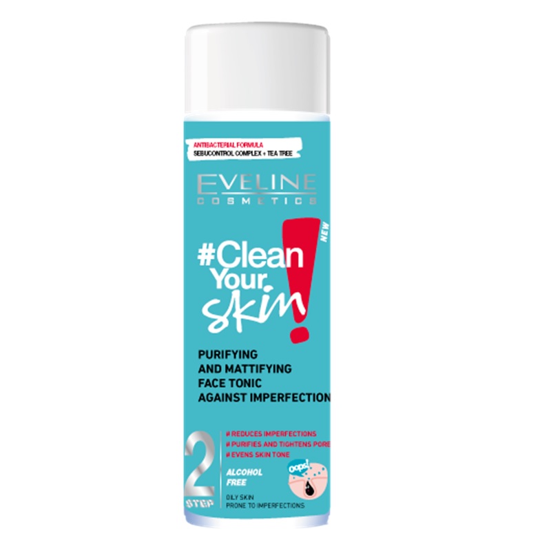 EVELINE CLEANYOURSKIN Почистващ и матиращ тоник против несъвършенства, 225 мл