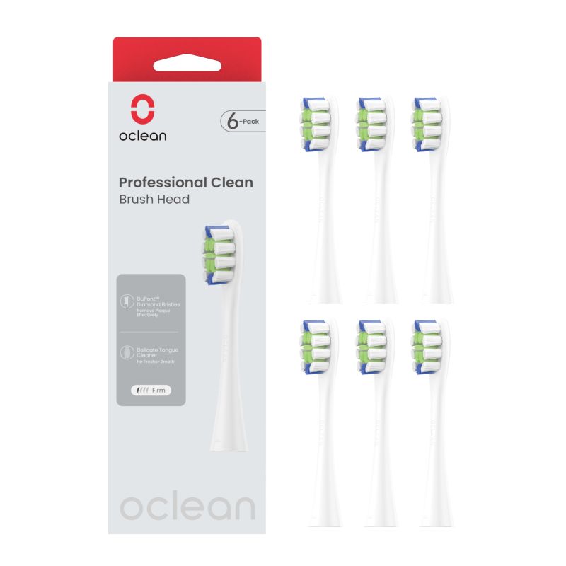 OCLEAN PROFESSIONAL CLEAN P1C1 W06 Накрайници за четка за зъби - 6pack, 6бр., Бели
