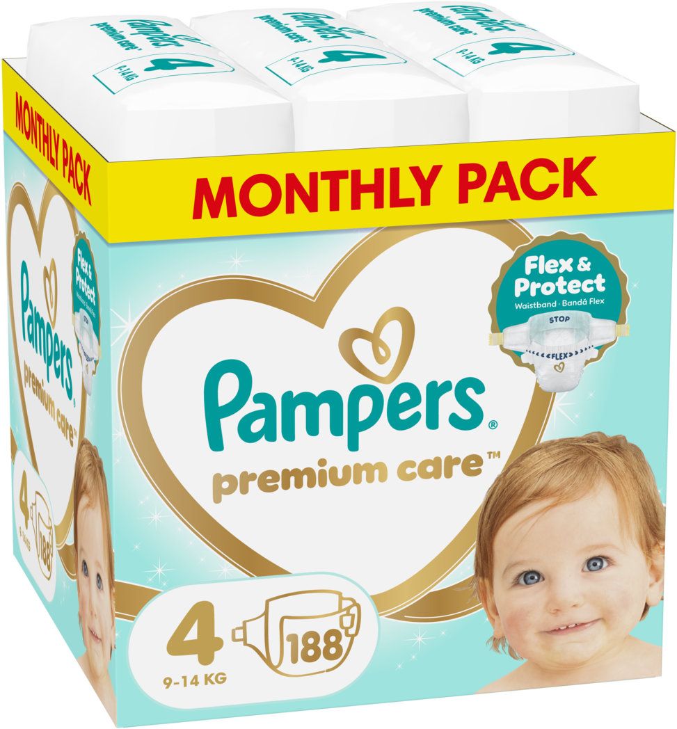 PAMPERS PREMIUM CARE Пелени  S4 9-14кг., 188бр.