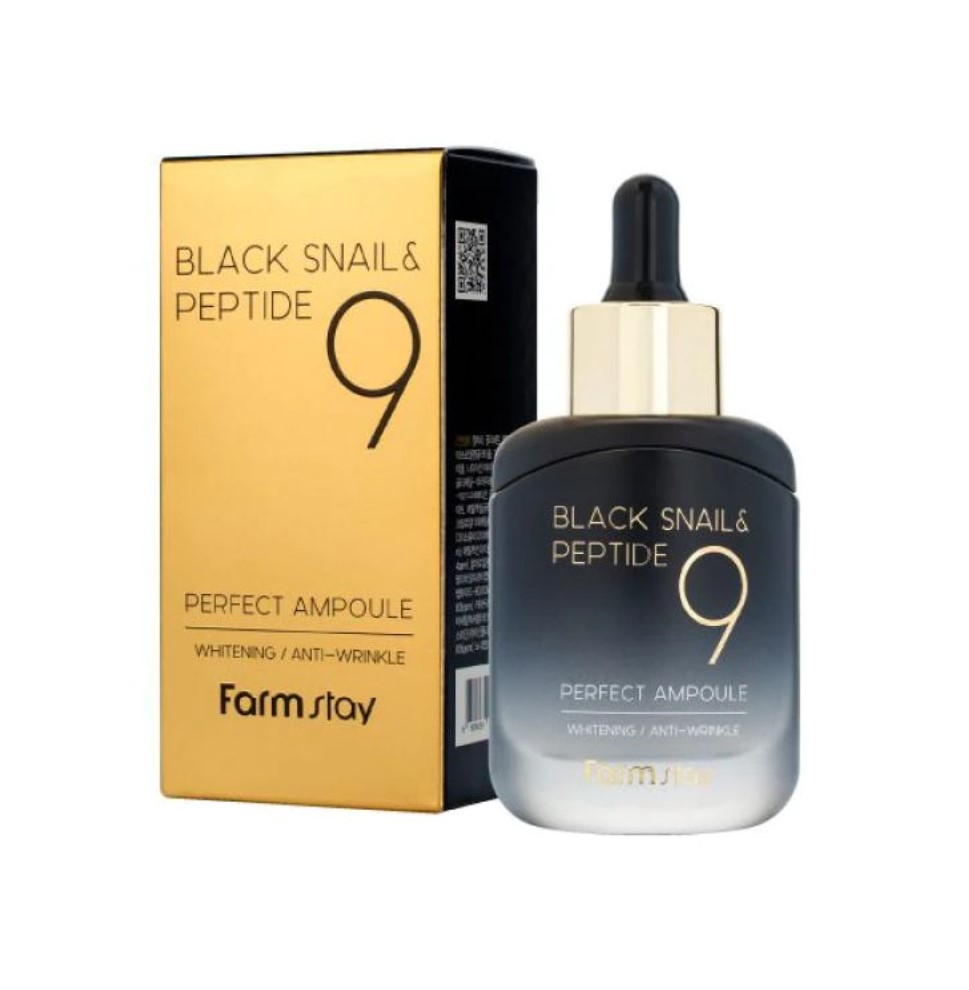 FARMSTAY BLACK SNAIL & PEPTIDE9 PERFECT AMPOULE Серум за лице с муцин от черен охлюв и пептиди, 35мл