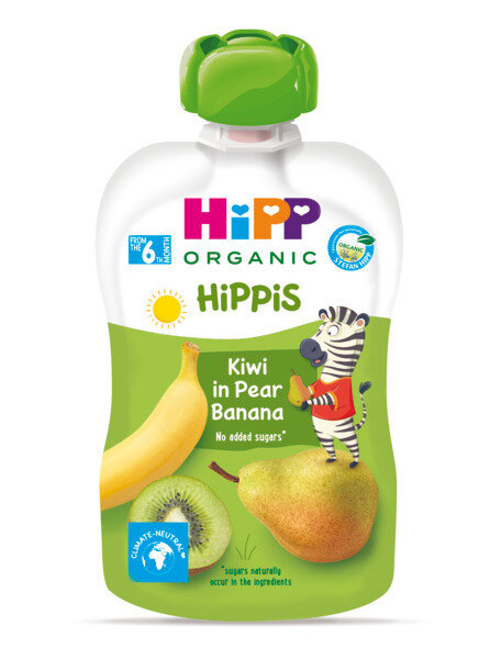 HIPP HIPPIS Био Плодова закуска пауч Круша, банан и киви 4+ месеца, 100 г
